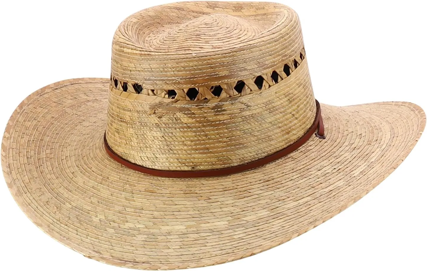 Trendy Apparel Shop Palm Braid Large Brim Gambler Sun Hat with Chin Strap
