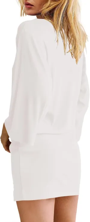 Tshirt Dress Women 3/4 Sleeve Crewneck Mimi Dresses Fit Slit Tee Dress Summer Casual Solid Color Dresses 2025
