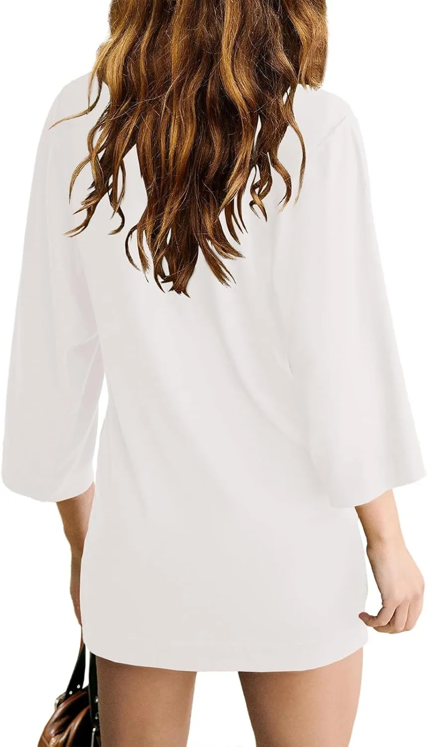 Tshirt Dress Women 3/4 Sleeve Crewneck Mimi Dresses Fit Slit Tee Dress Summer Casual Solid Color Dresses 2025