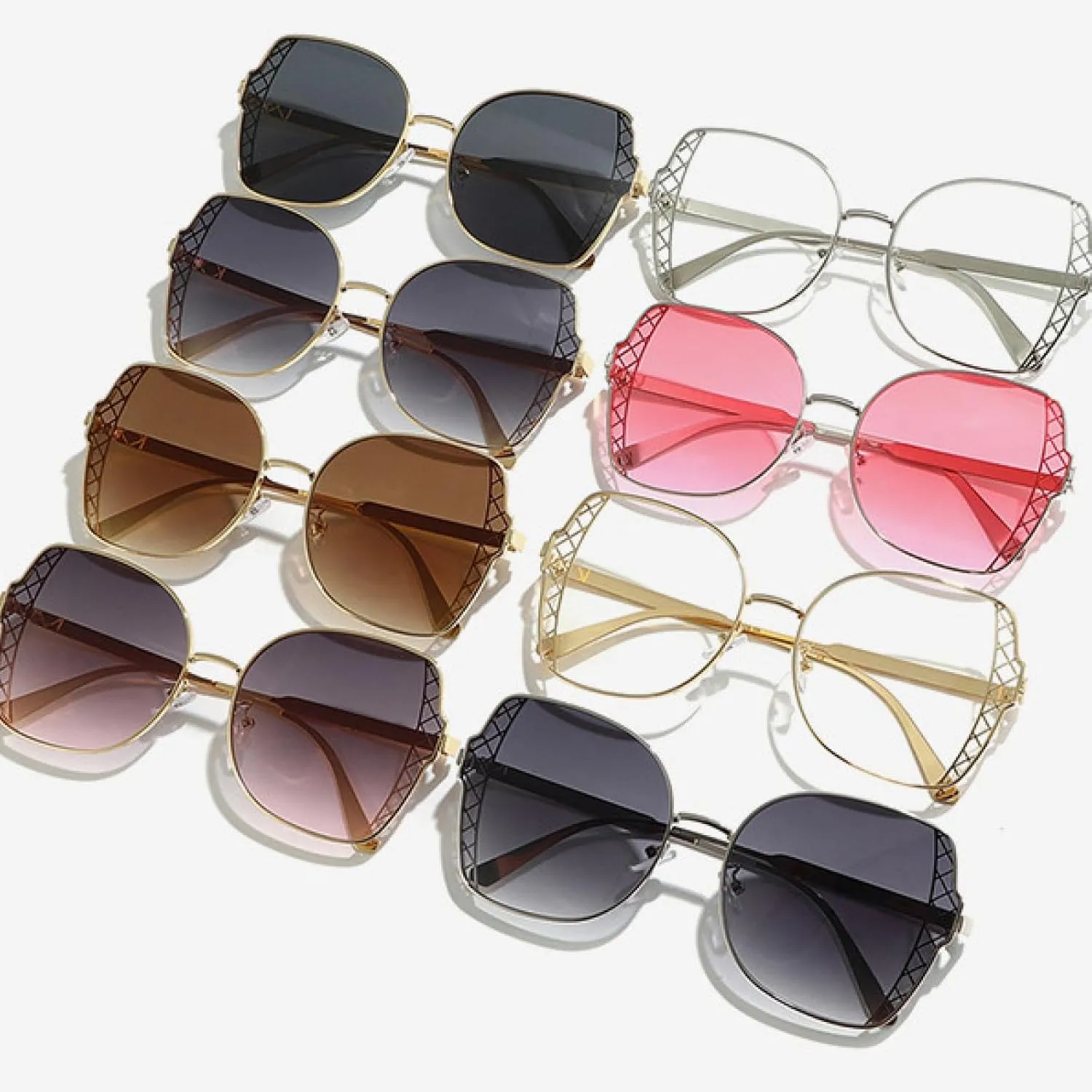 Vintage Metal Sunglasses Uv400 Gradient Brown Pink Shades Fashionable Sun Glasses for Men and Women