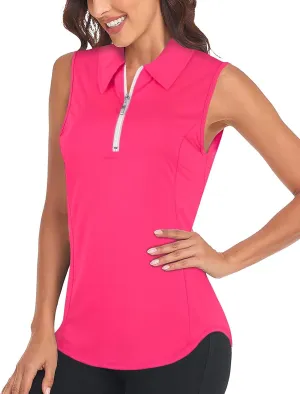 Viracy Womens Sleeveless Golf Polo Shirts Zip Up Sun Protection Work Out Tank Tops Lightweight Fast Dry for Tennis, Casual