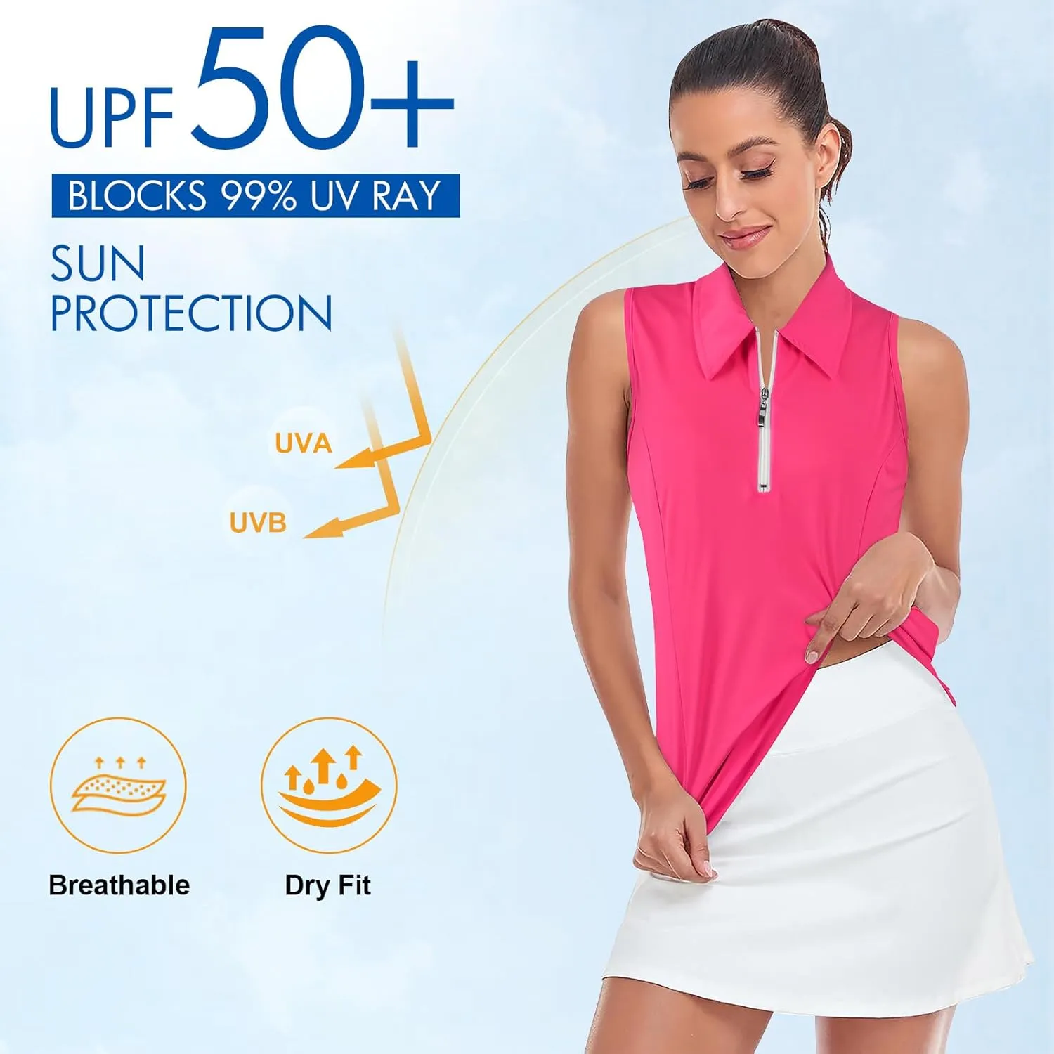 Viracy Womens Sleeveless Golf Polo Shirts Zip Up Sun Protection Work Out Tank Tops Lightweight Fast Dry for Tennis, Casual
