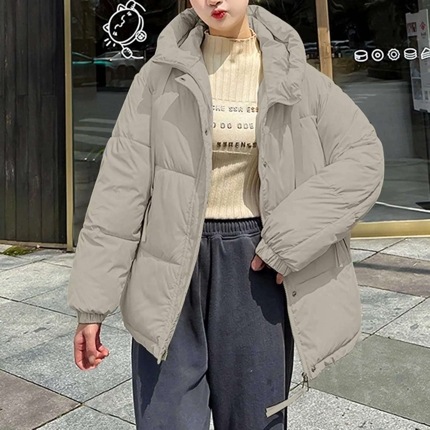 Warm Winter Coats for Women 2024 Trendy Loose Hooded Puffer Jacket Down Coat Puffy Wadded Jackets Overcoat