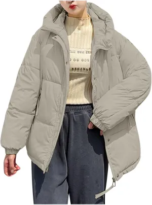Warm Winter Coats for Women 2024 Trendy Loose Hooded Puffer Jacket Down Coat Puffy Wadded Jackets Overcoat