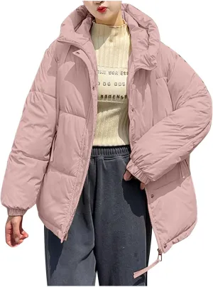 Warm Winter Coats for Women 2025 Trendy Loose Hooded Puffer Jacket Down Coat Puffy Wadded Jackets Overcoat