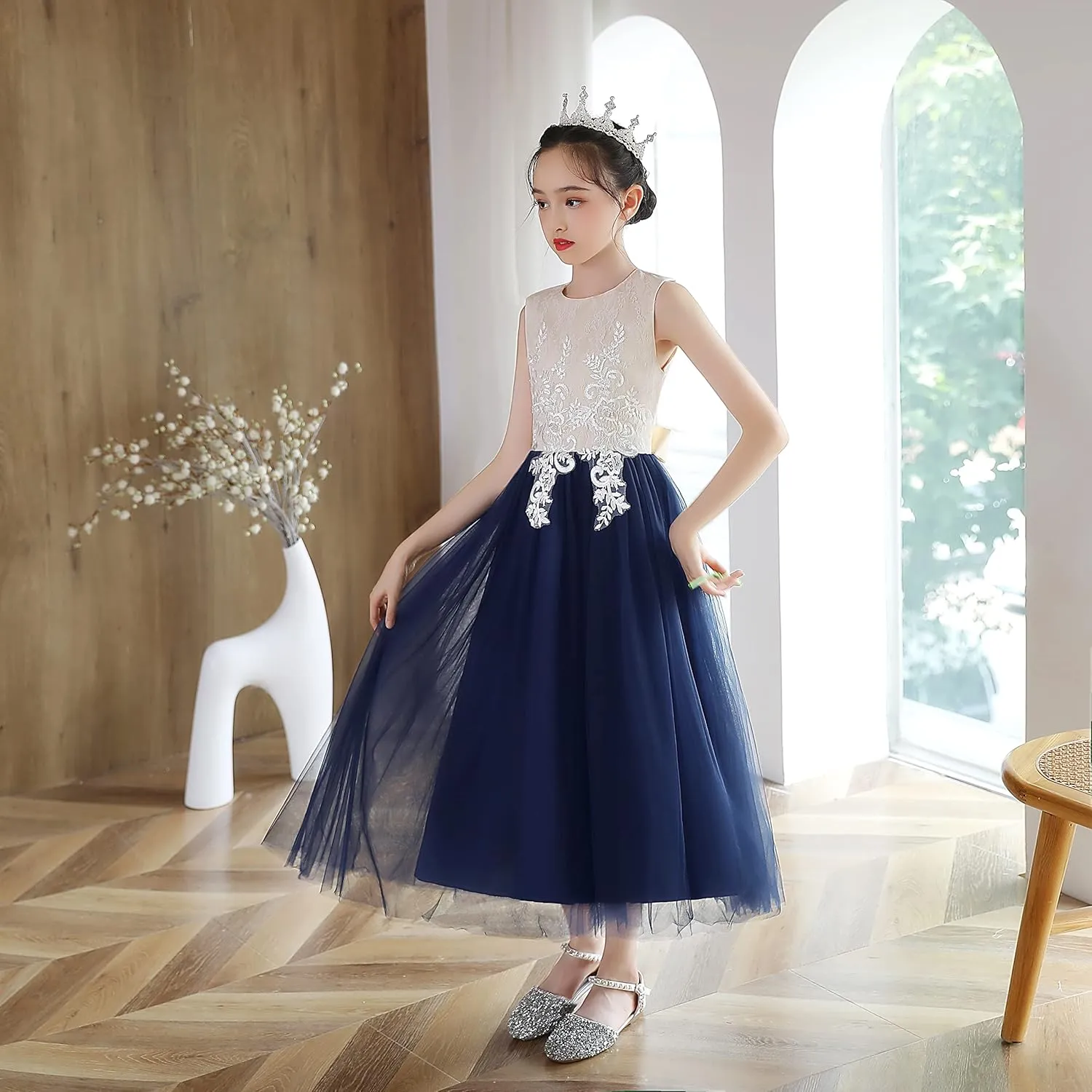 Weileenice Little/Big Girls Lace Bridesmaid Dress Flower Kid Wedding Ball Gown Toddler Princess Pageant Evening Dresses