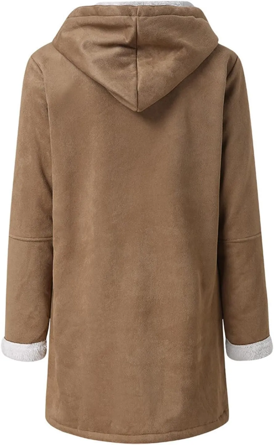 Winter Coat for Women 2023 Sherpa Lined Denim Coat Button Down Long Sleeve Lapel Collar Jacket Outerwear with Pockets