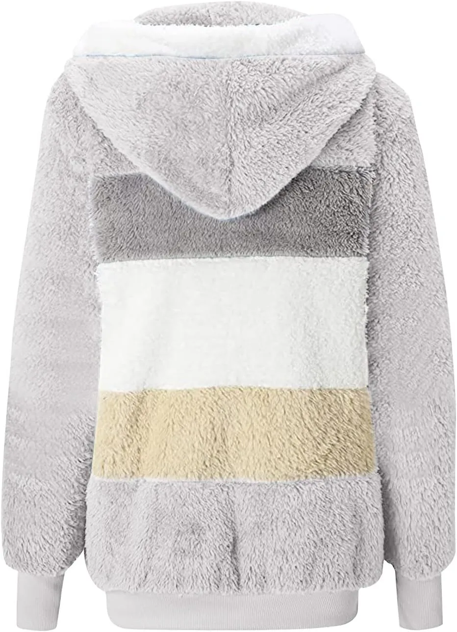 Winter Coats for Women 2024 Trendy Fuzzy Fleece Zip Up Hooded Jackets Lightweight Fluffy Sherpa Outerwear, Large
