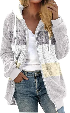 Winter Coats for Women 2024 Trendy Fuzzy Fleece Zip Up Hooded Jackets Lightweight Fluffy Sherpa Outerwear, Large
