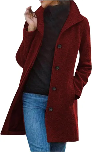 Winter Coats for Women Casual Long Sleeve Classy Wool Coats with Pockets Single-Breasted Fashion Trench Coat Outwear