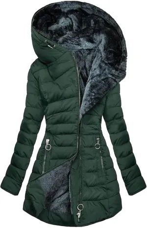Winter Coats for Women Fleece Lined Hooded Down Puffer Jacket Thicken Warm Parka Jackets with Zipper Pockets