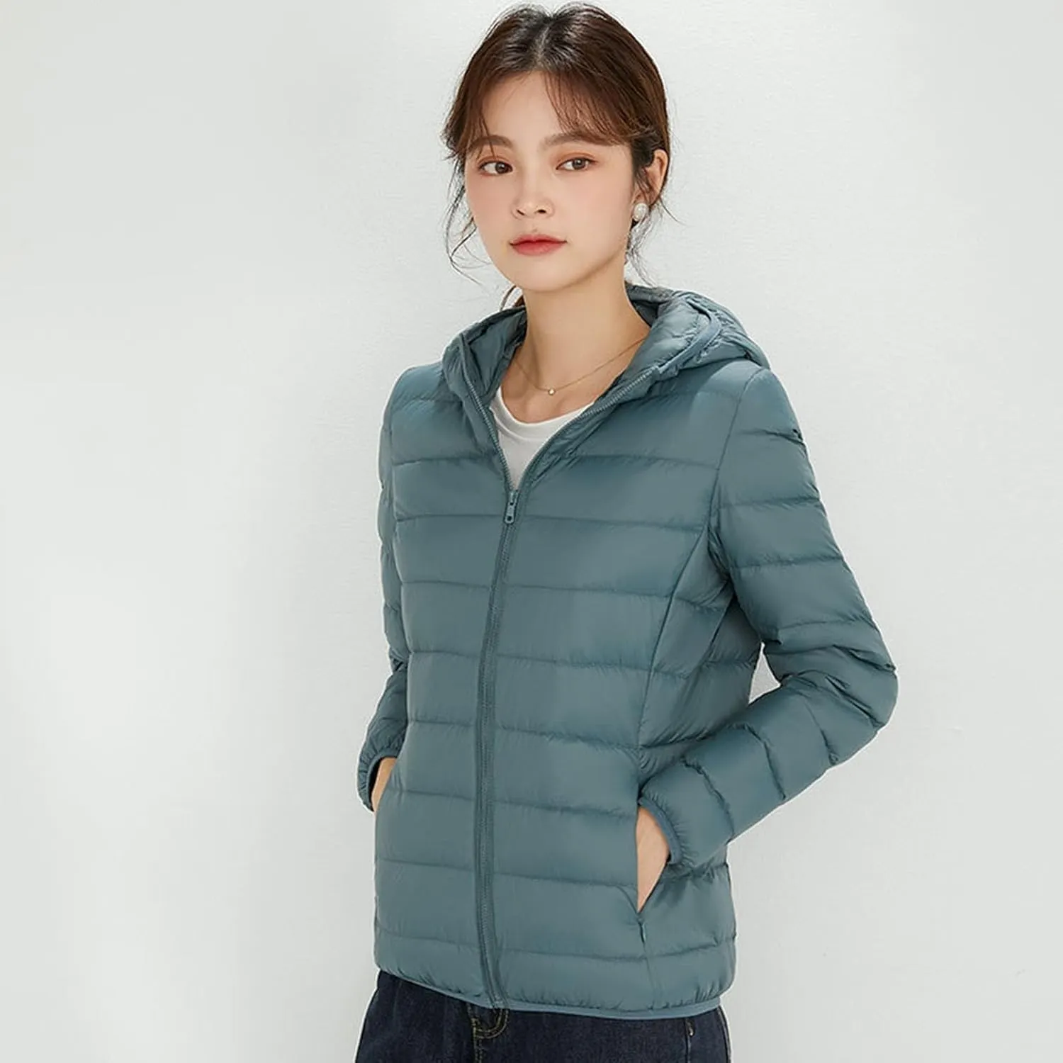 Winter Coats for Women Lightweight Packable Waterproof Puffer Jacket 2024 Trendy Slim Cropped Long Sleeve Down Coat