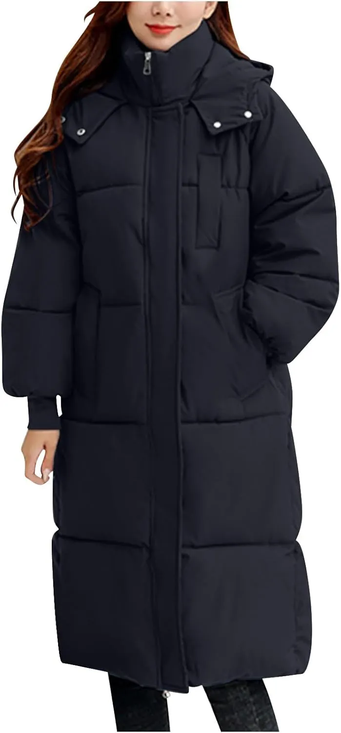 Winter Coats for Women Long Puffer Jackets with Hood Waterproof Maxi Down Jacket Padded Warm Coats Parkas Outerwear