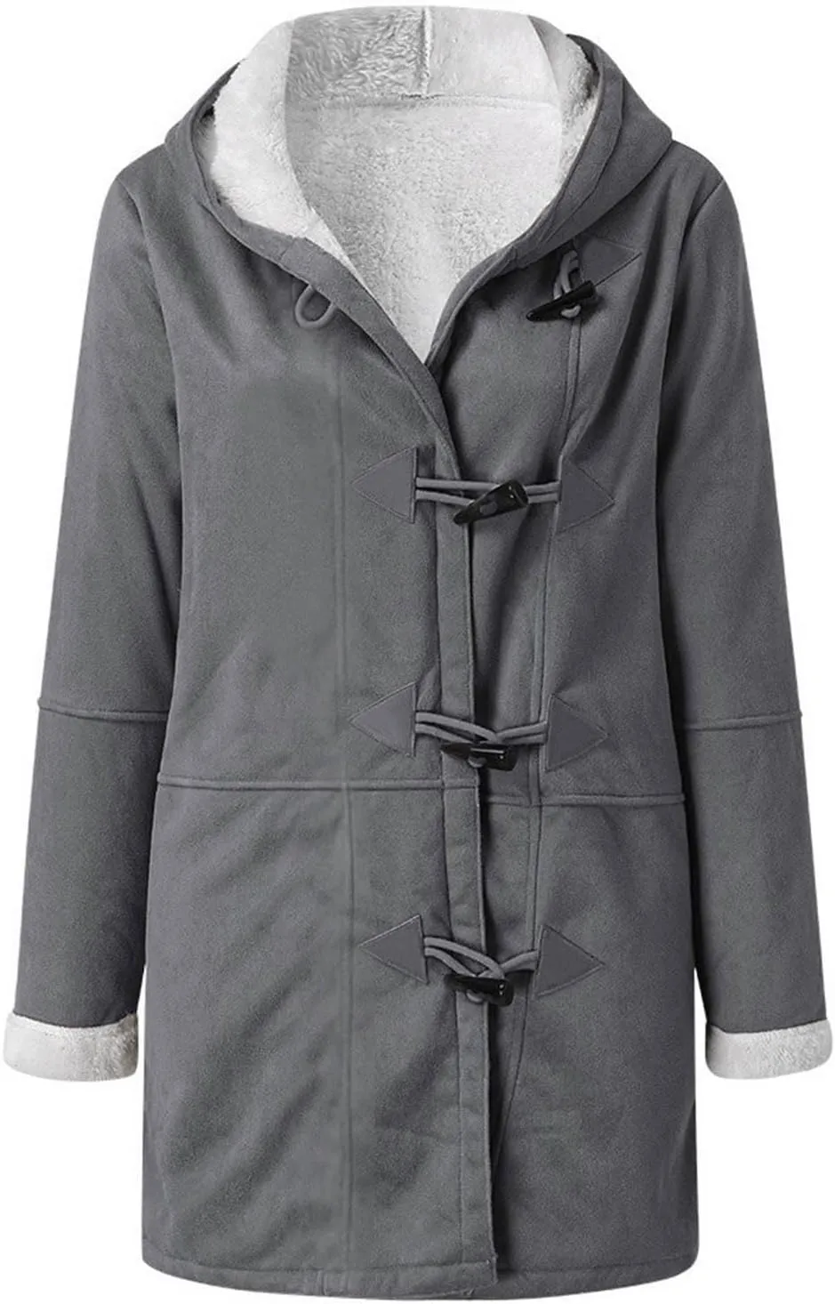 Winter Warm Fleece Lined Jackets for Women Trendy Parka Coat Composite Plush Horn Button Hooded Outerwear
