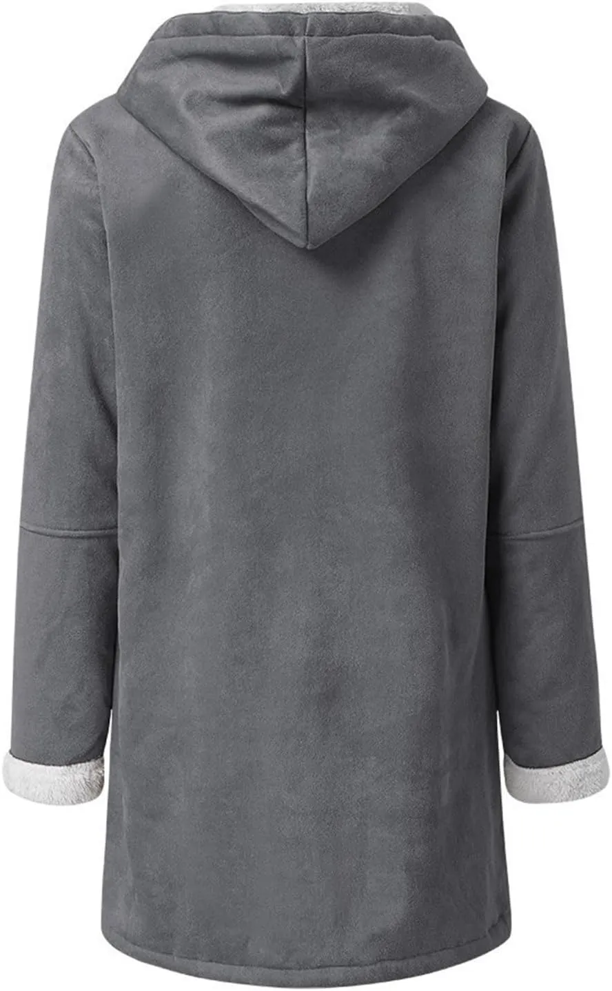 Winter Warm Fleece Lined Jackets for Women Trendy Parka Coat Composite Plush Horn Button Hooded Outerwear