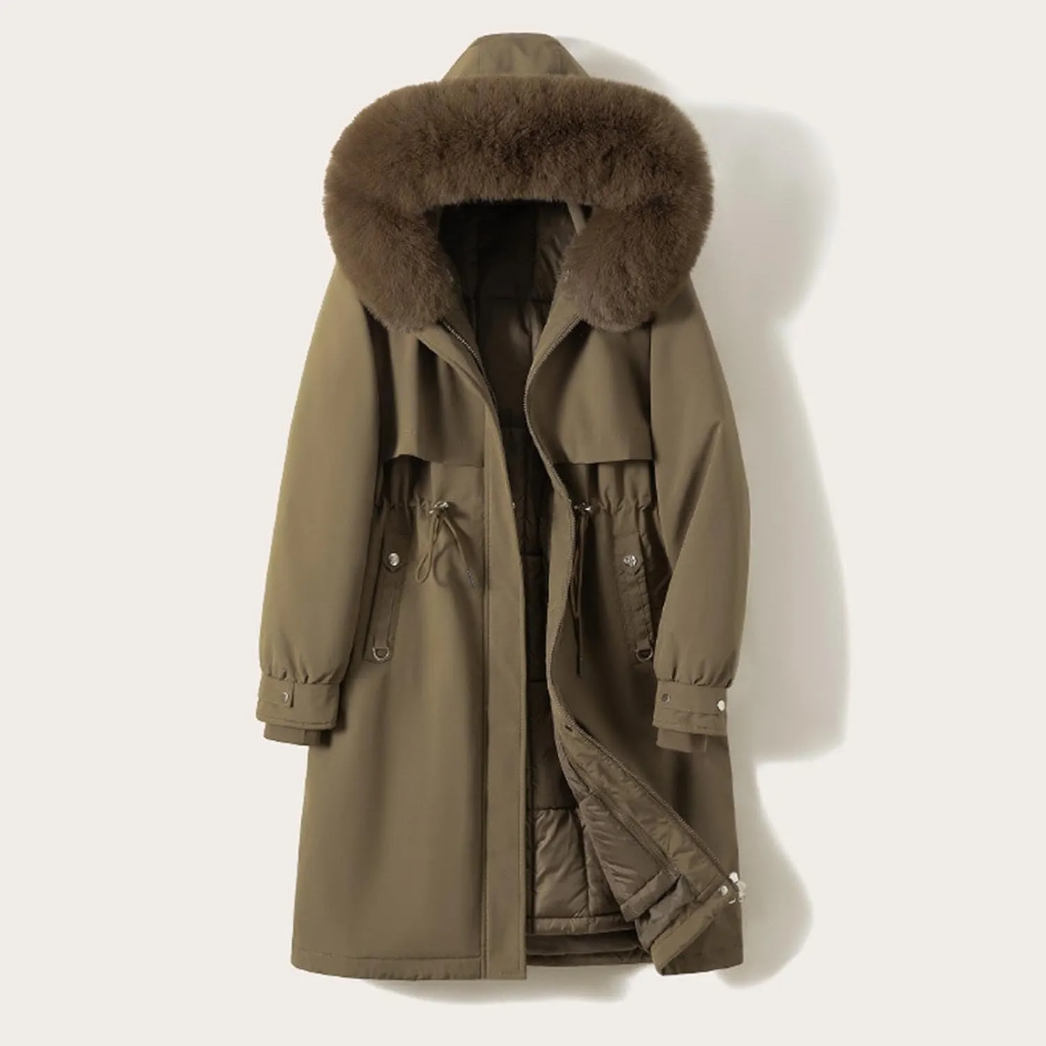 wodceeke Women's Winter Warm Parka Jacket with Fur Hood, Quilted Lined Down Puffer Coat Outdoor Windbreaker Overcoat