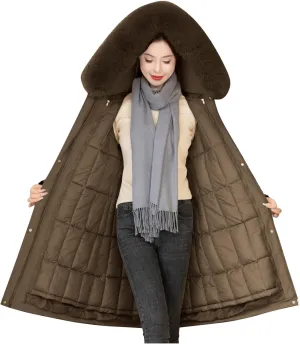 wodceeke Women's Winter Warm Parka Jacket with Fur Hood, Quilted Lined Down Puffer Coat Outdoor Windbreaker Overcoat