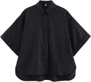 Woman Pocket Embellished Poplin Shirt Slim Short Sleeve Single Breasted Blouses