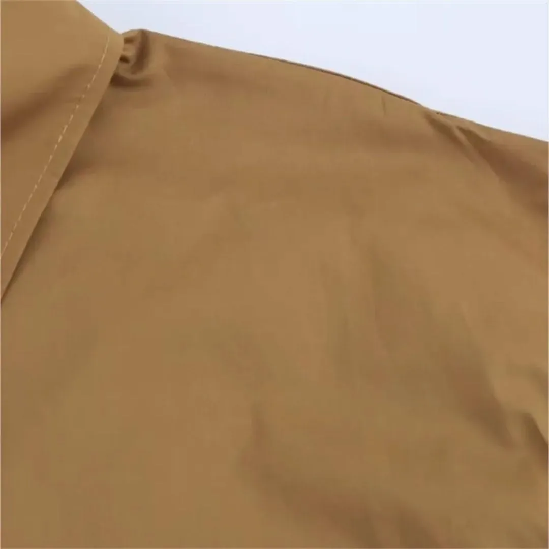 Woman Pocket Embellished Poplin Shirt Slim Short Sleeve Single Breasted Blouses