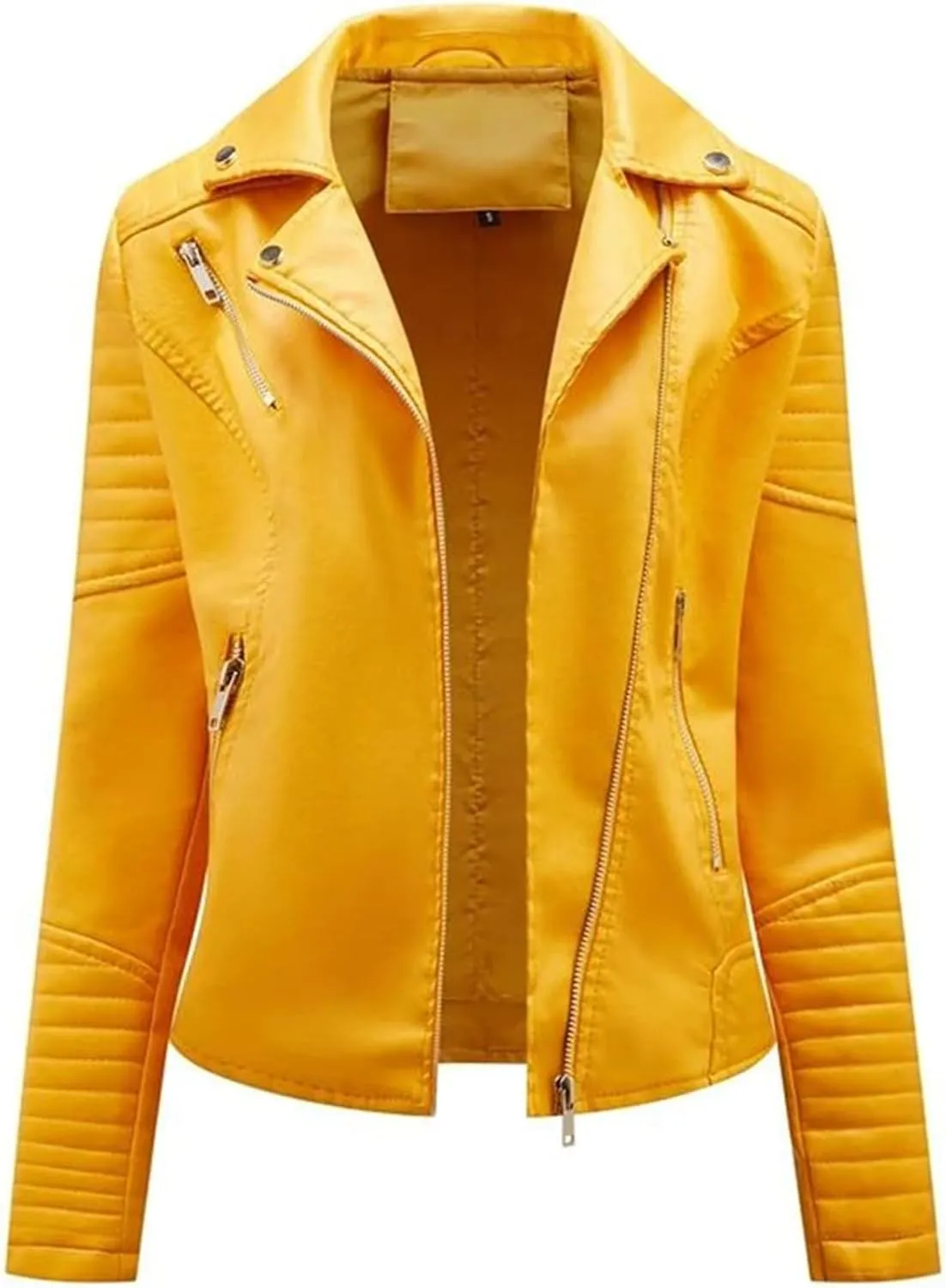 Women Faux Leather Jacket Moto Biker Zipper Jacket Spring Autumn Motorcycle Coat Red Black Yellow Brown Coat