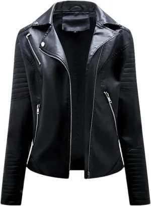 Women Faux Leather Jacket Moto Biker Zipper Jacket Spring Autumn Motorcycle Coat Red Black Yellow Brown Coat