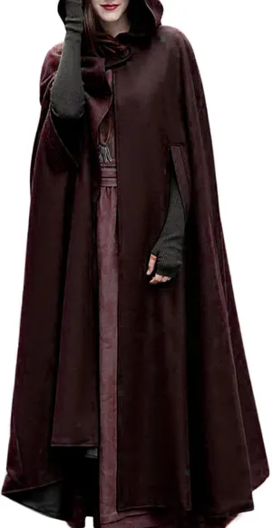 Women Hooded Cape Winter Casual Wool Blend Trench Coat Fashion Windproof Open Front Cardigan Maxi Cloak Coat