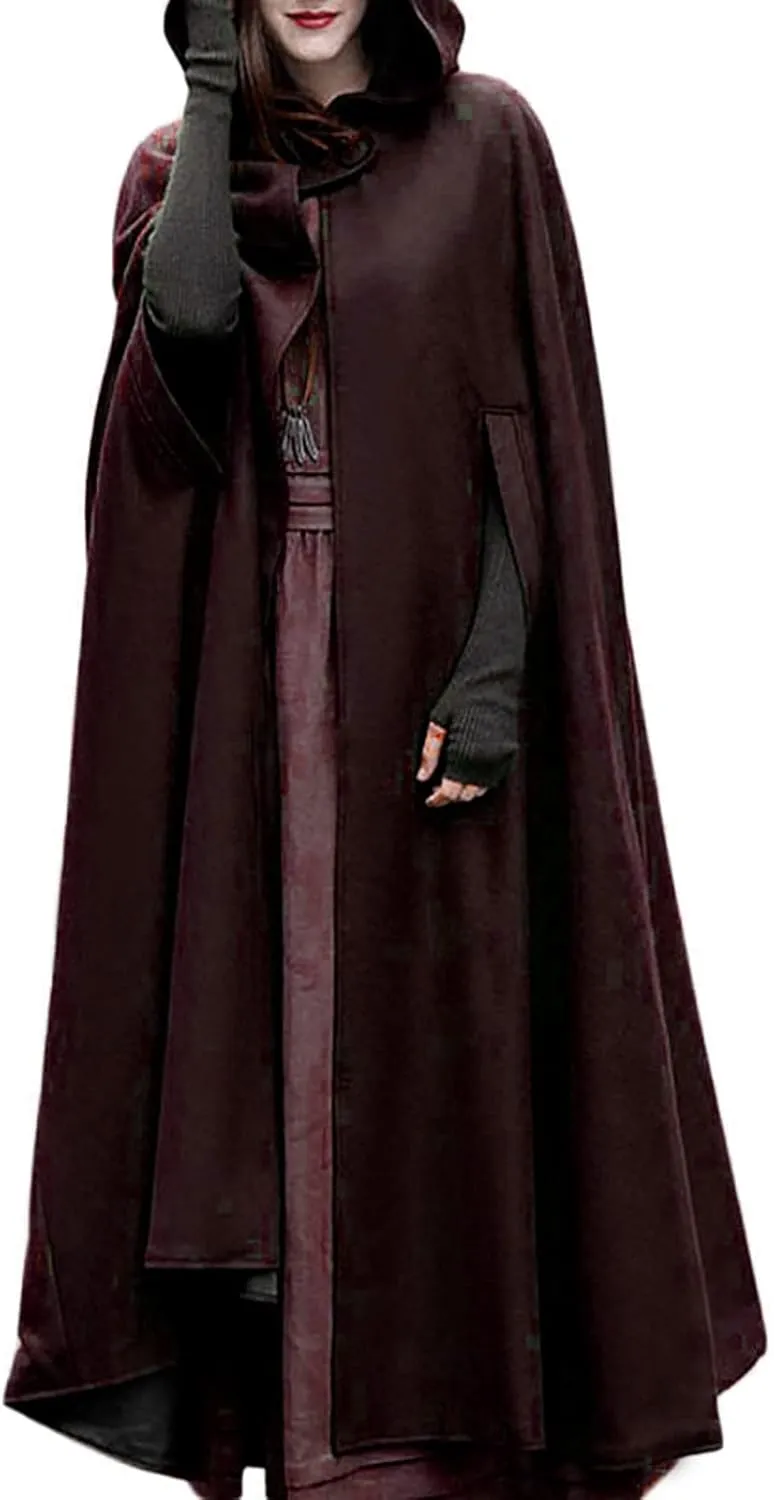 Women Hooded Cape Winter Casual Wool Blend Trench Coat Fashion Windproof Open Front Cardigan Maxi Cloak Coat