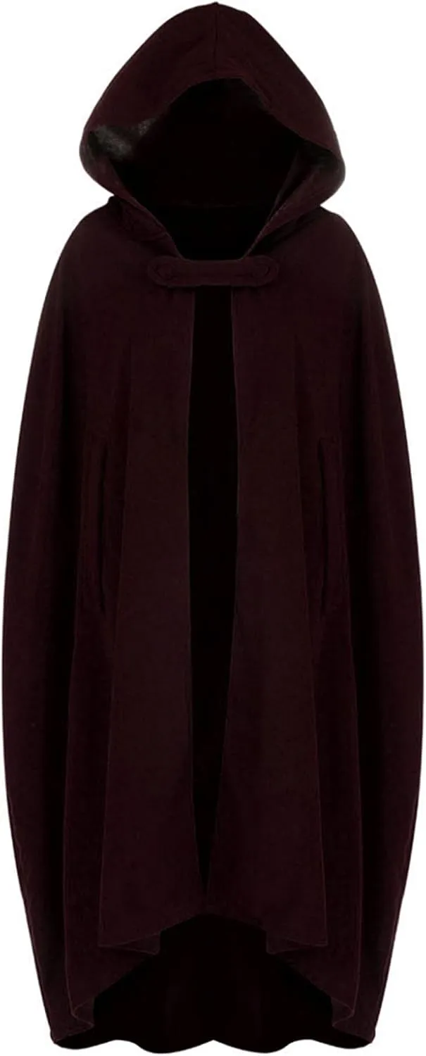 Women Hooded Cape Winter Casual Wool Blend Trench Coat Fashion Windproof Open Front Cardigan Maxi Cloak Coat