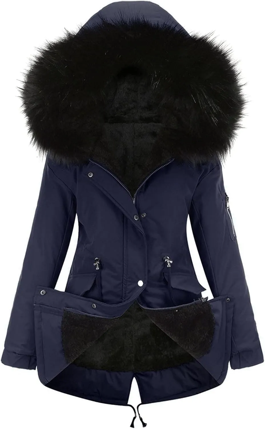 Women Hoodie Jacket Winter Thicken Plush Long Sleeve Fleece Faux Fur Puffer Warm Coats