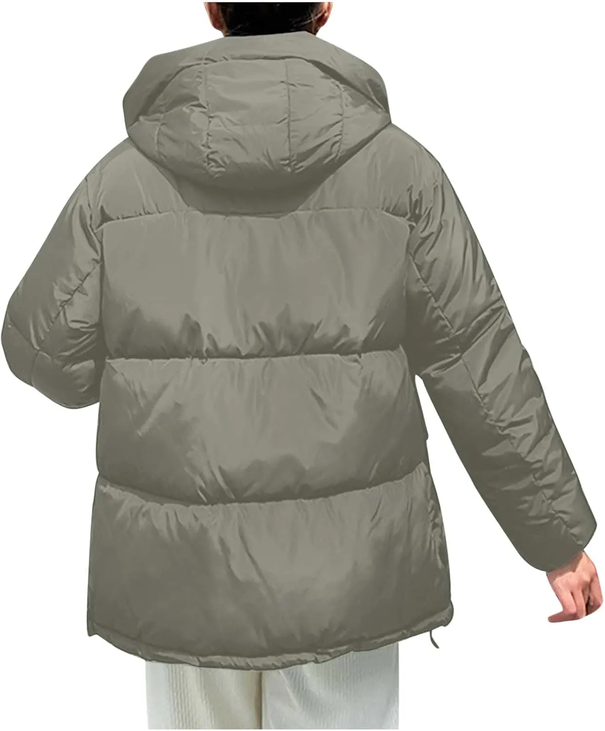 Women Oversized Puffer Jackets Warm Winter Down Coat with Hood Pockets Casual Long Sleeve Zipped Quilted Coat Outwear