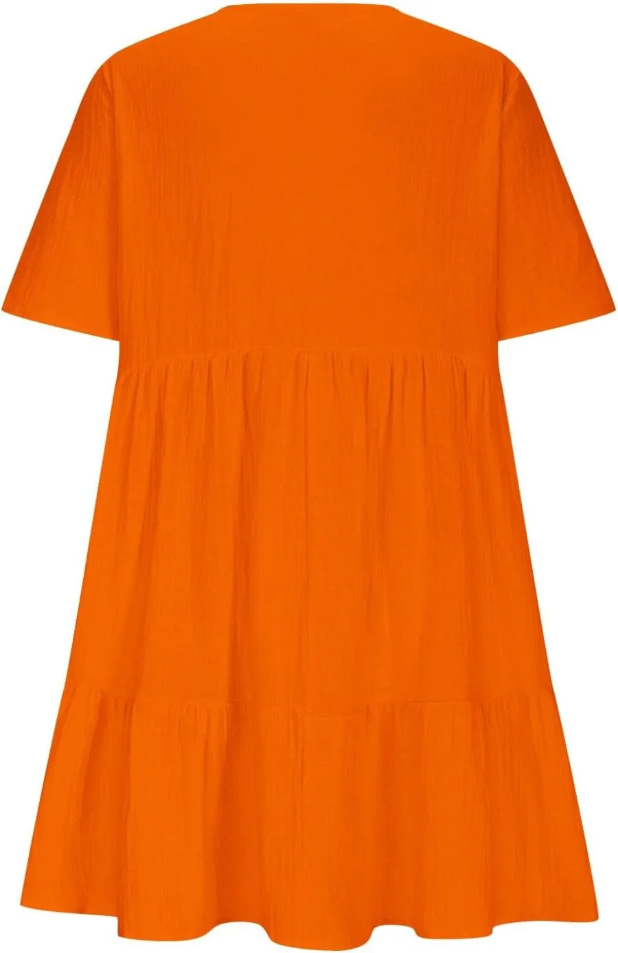 Women Summer Mini Dresses Short Sleeve V Neck Loose Smocked Tiered Flowy Pleated Cute Babydoll Dress with Pockets