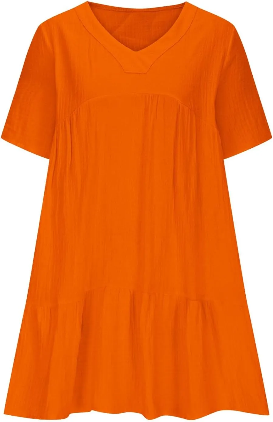 Women Summer Mini Dresses Short Sleeve V Neck Loose Smocked Tiered Flowy Pleated Cute Babydoll Dress with Pockets