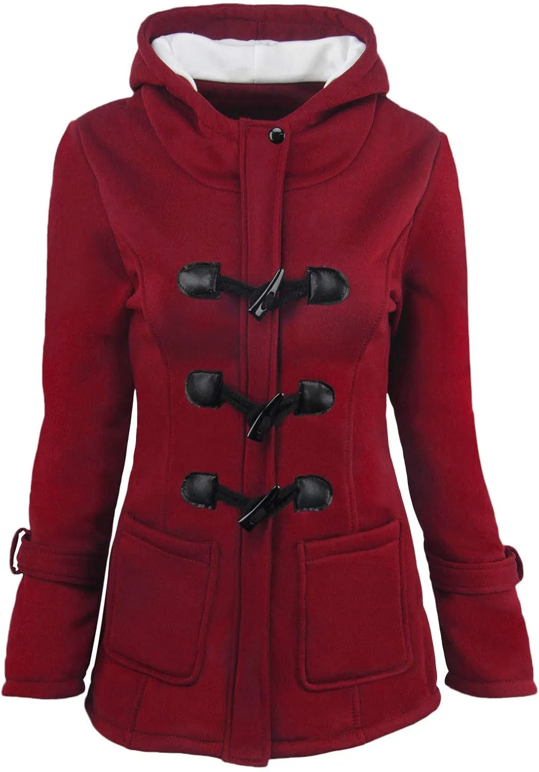 Women Trendy Horn Buttons Jackets Casual Fall Winter Coats Outwear Padded Hooded Parka Jacket Plain Overcoat