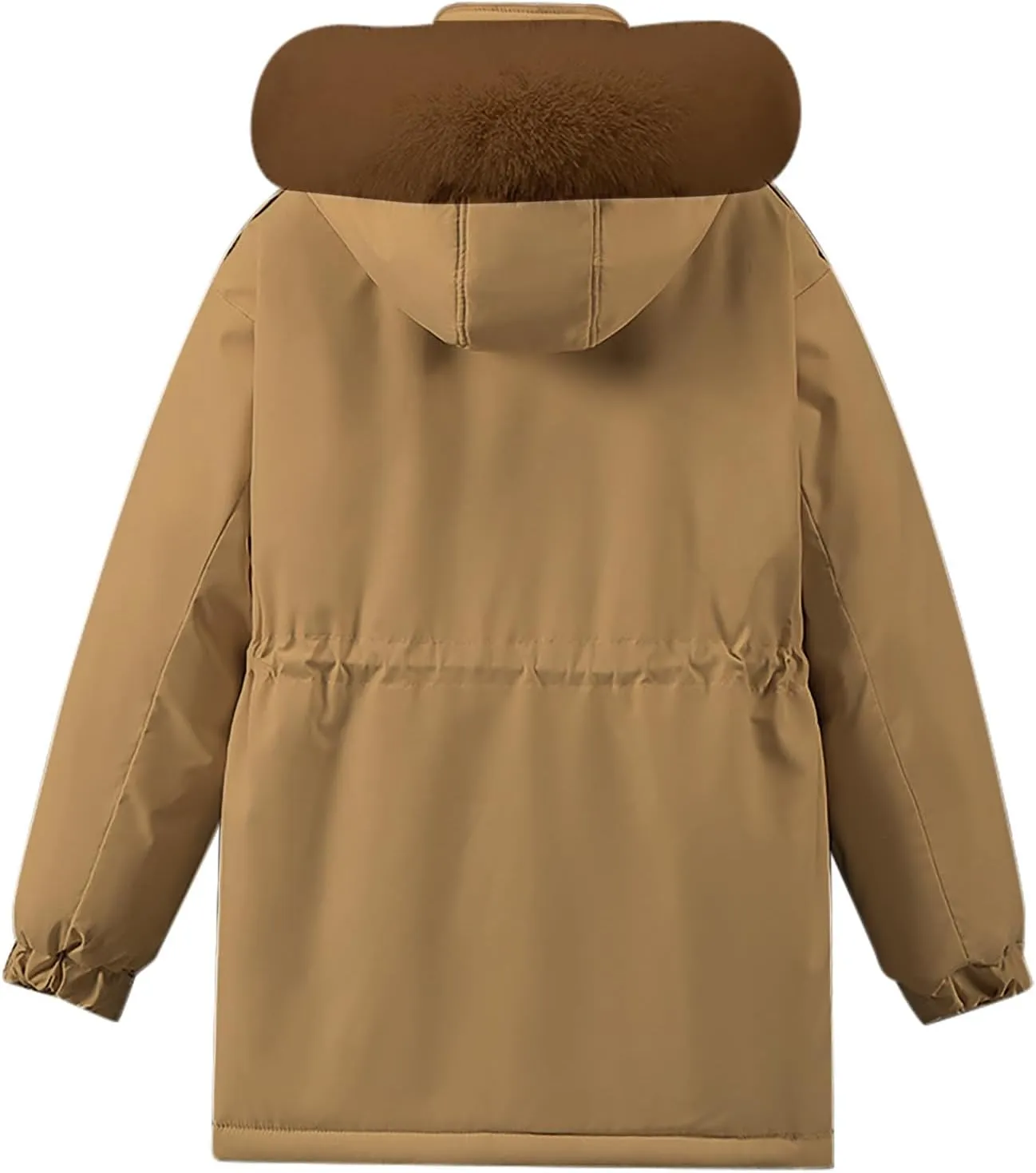 Women Winter Puffer Jacket Fur Hooded Down Coats Thickened Warm Parkas Drawstring Zipper Snow Outerwear with Pockets