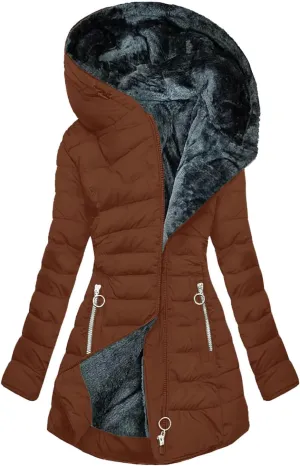 Women Winter Warm Coats Plush Fleece Lined Jackets with Pockets Zip Up Hoodie Quilted Puffer Padded Overcoat