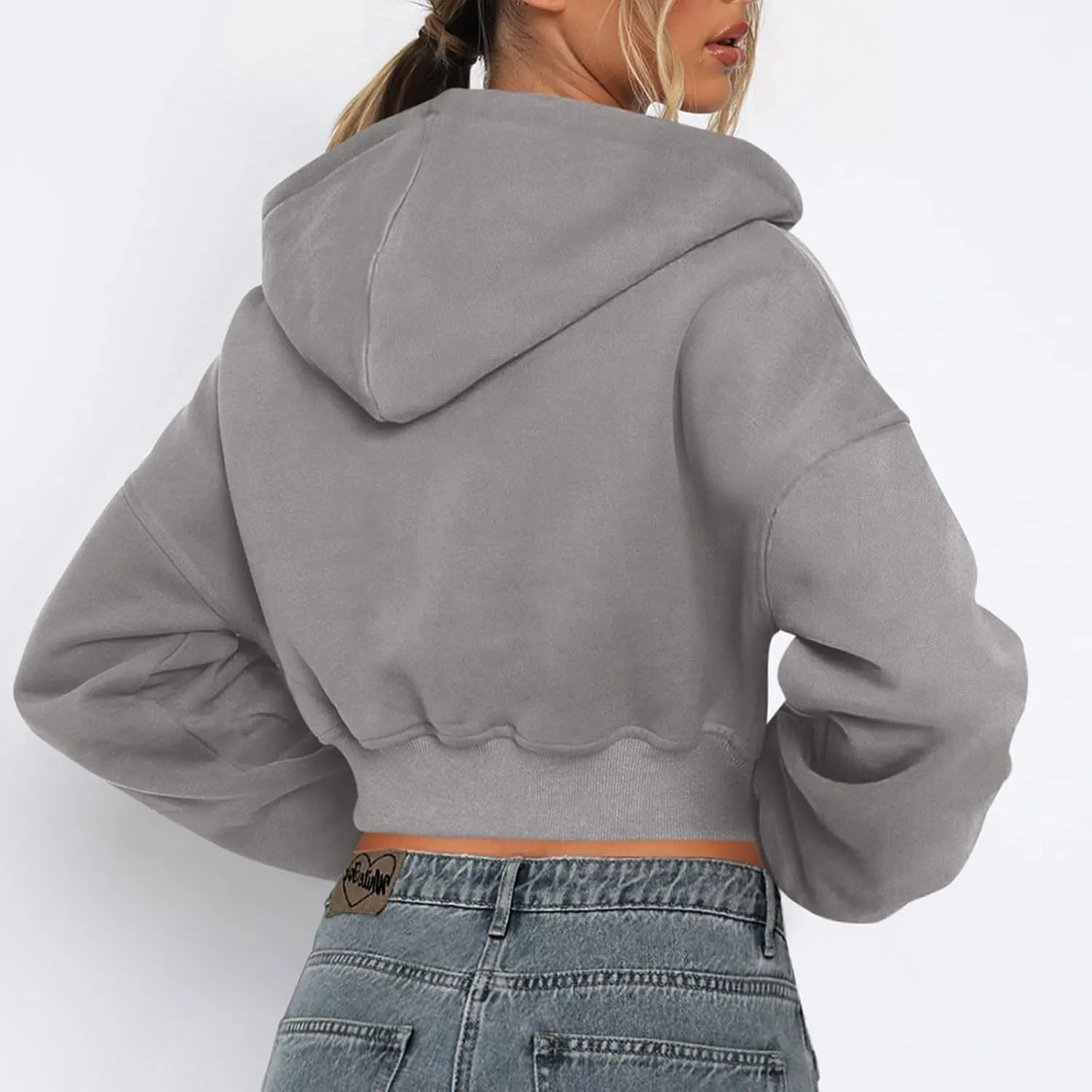 Women Zip Up Cropped Hoodies Fleece Jackets Sweatshirts Fashion Fall Outfits 2024 Teen Girls Y2k Clothes Workout Tops