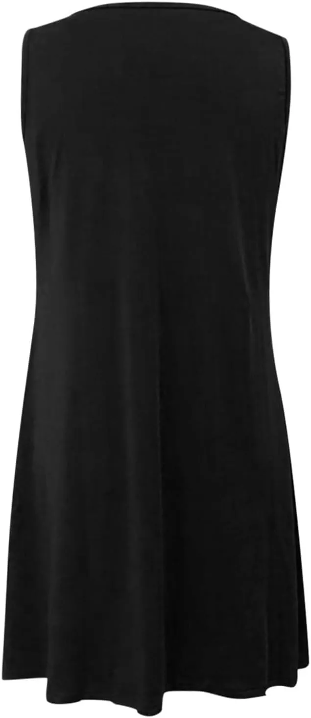 Womens 2023 Summer Tank Dress Sleeveless Keyhole Hollow Round Neck Boho Printed Hem Swing Short Mini Sundress Patterned Loose