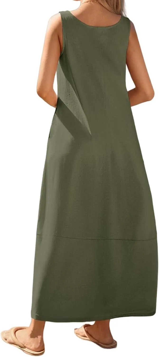 Women's Casual Maxi Sundress 2025 Scoop Neck Sleeveless Tank Dress Summer Long Travel Vacation Beach Sundress