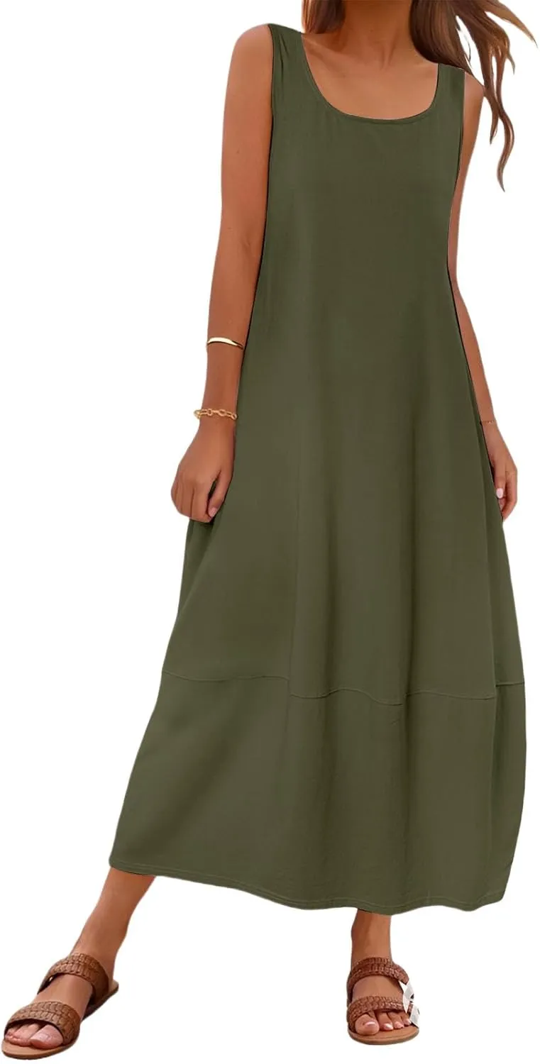Women's Casual Maxi Sundress 2025 Scoop Neck Sleeveless Tank Dress Summer Long Travel Vacation Beach Sundress
