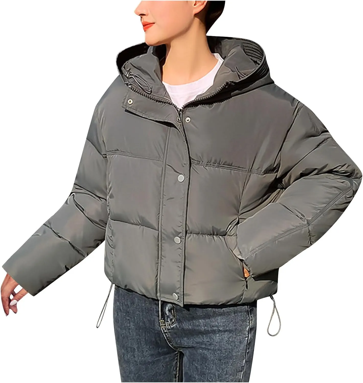 Women's Cropped Puffer Jackets Hooded Winter Coats Thicken Puffy Short Down Coats Quilted Lightweight Jackets Outerwear