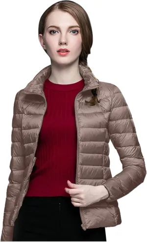 Women's Down Jackets & Parkas Packable Lightweight Warm Winter Quilted Jacket Stand Collar Slim Fit Cropped Puffer Jackets