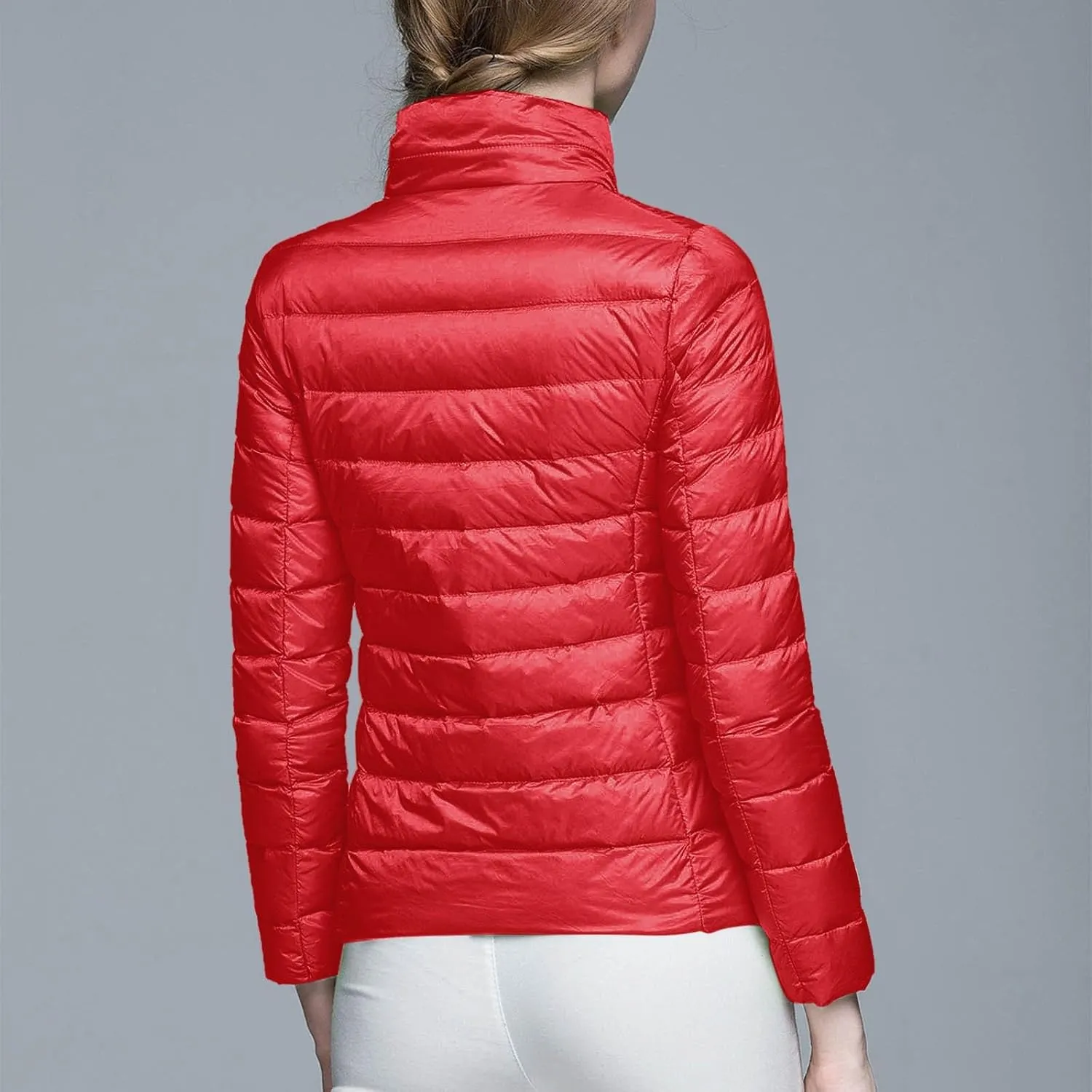 Women's Down Jackets & Parkas Packable Lightweight Warm Winter Quilted Jacket Stand Collar Slim Fit Cropped Puffer Jackets