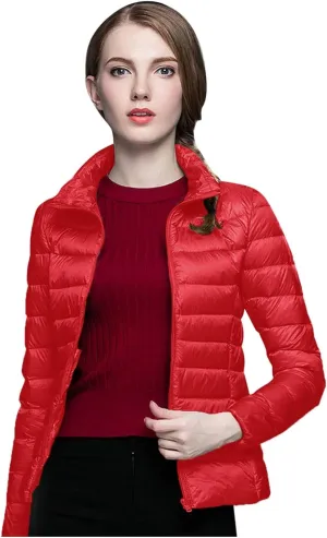 Women's Down Jackets & Parkas Packable Lightweight Warm Winter Quilted Jacket Stand Collar Slim Fit Cropped Puffer Jackets