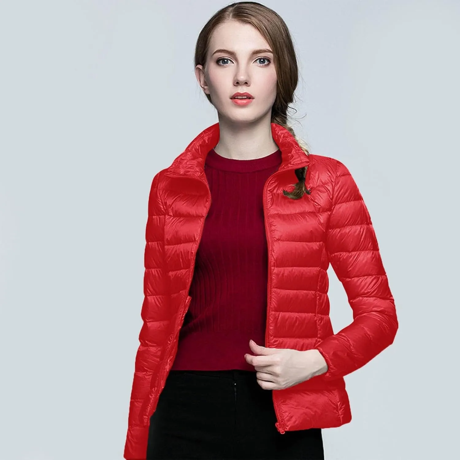 Women's Down Jackets & Parkas Packable Lightweight Warm Winter Quilted Jacket Stand Collar Slim Fit Cropped Puffer Jackets