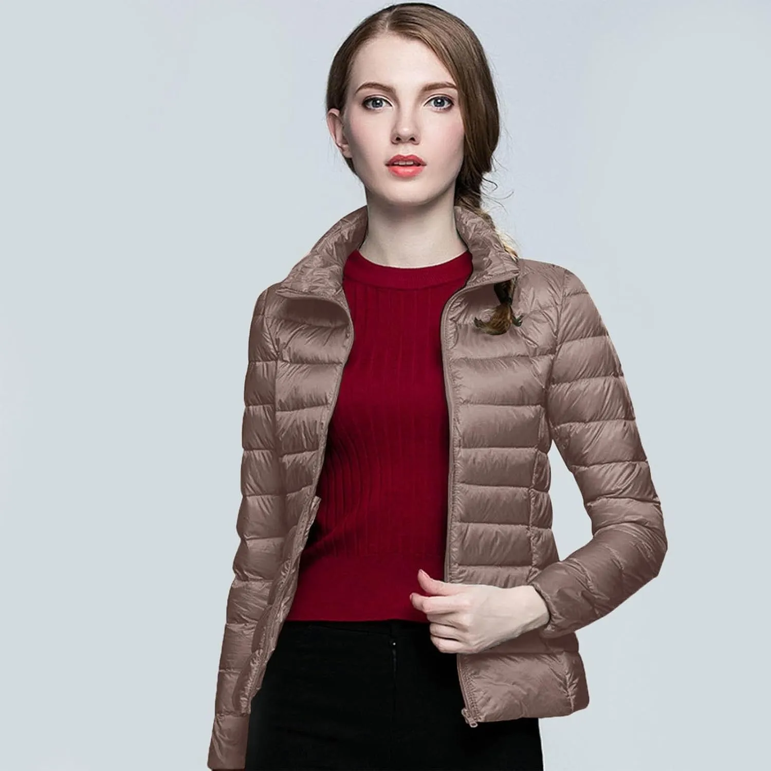 Women's Down Jackets & Parkas Packable Lightweight Warm Winter Quilted Jacket Stand Collar Slim Fit Cropped Puffer Jackets