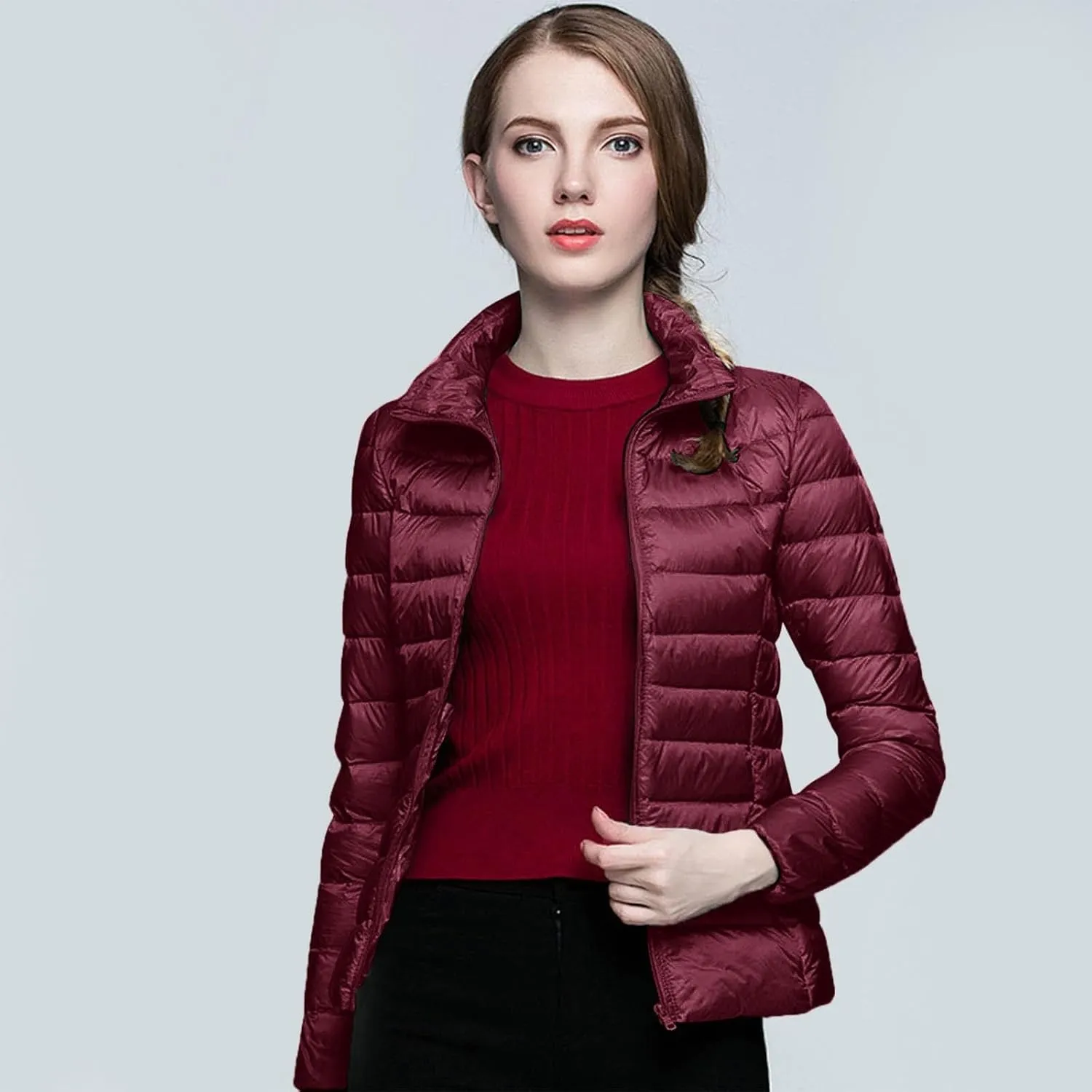 Women's Down Jackets & Parkas Warm Packable Lightweight Winter Quilted Jacket Stand Collar Slim Fit Cropped Puffer Jackets