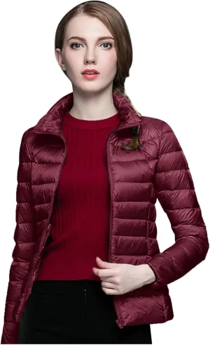 Women's Down Jackets & Parkas Warm Packable Lightweight Winter Quilted Jacket Stand Collar Slim Fit Cropped Puffer Jackets