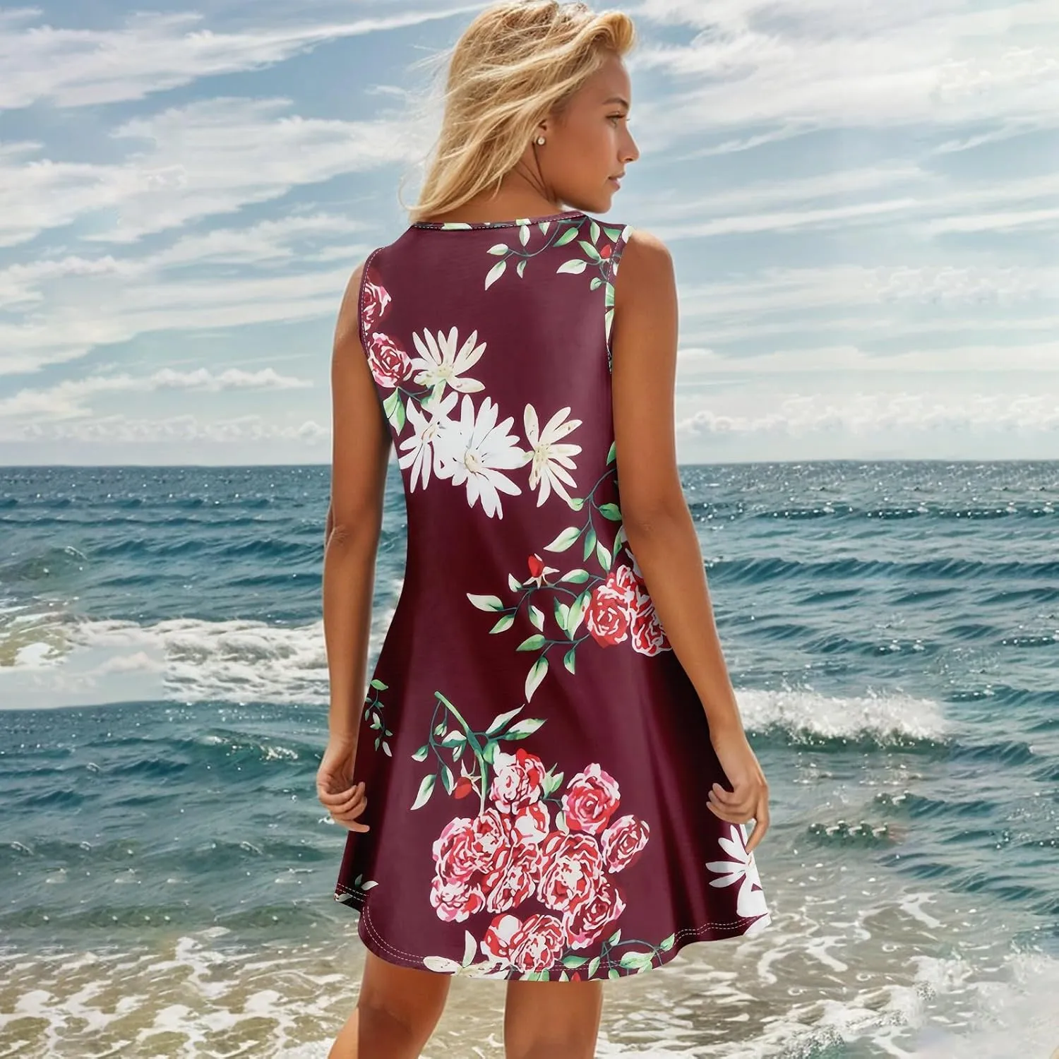 Womens Dresses Casual Plus Size V Neck Sleeveless Sundress Summer Clothes Mini Dress Button Down Tank Dress