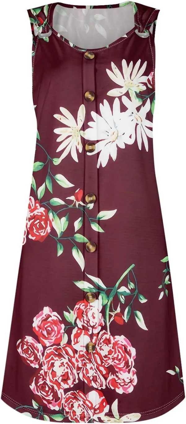 Womens Dresses Casual Plus Size V Neck Sleeveless Sundress Summer Clothes Mini Dress Button Down Tank Dress