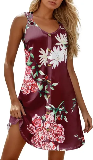 Womens Dresses Casual Plus Size V Neck Sleeveless Sundress Summer Clothes Mini Dress Button Down Tank Dress